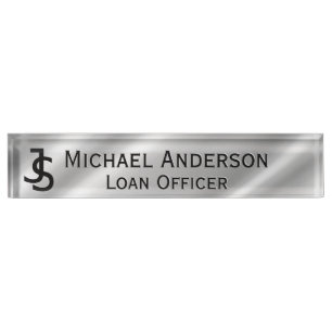 Modern Elegant Faux Silver Monogram Logo Nameplate