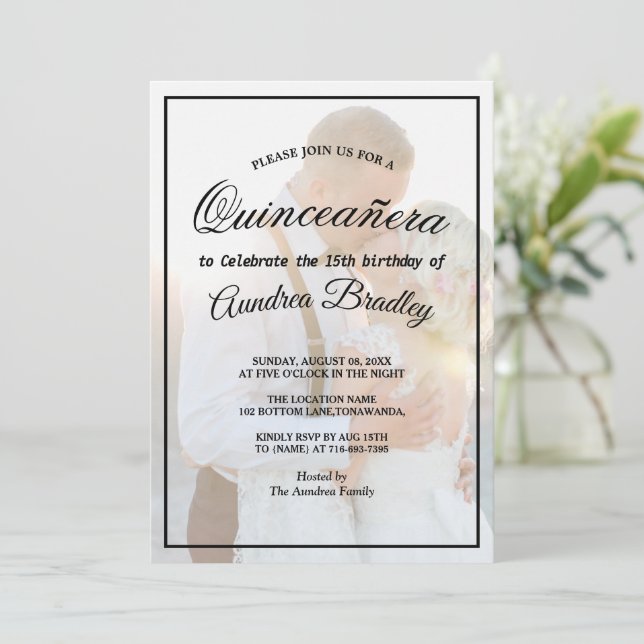 modern Elegant Faux Vellum Overlay Photo Birthday Invitation (Standing Front)