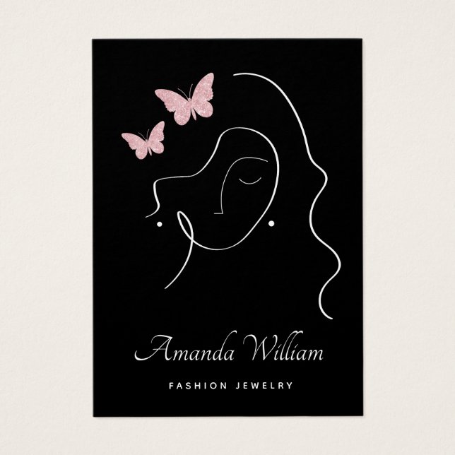 Modern Elegant Feminine black earring display card (Front)