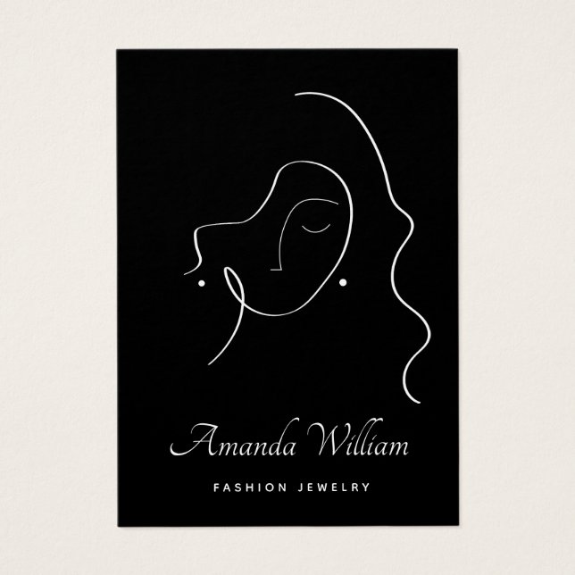 Modern Elegant Feminine black earring display card (Front)