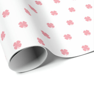 Modern Elegant Festive Pink Lucky Clover Pattern Wrapping Paper