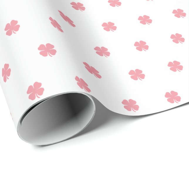 Modern Elegant Festive Pink Lucky Clover Pattern Wrapping Paper (Roll Corner)