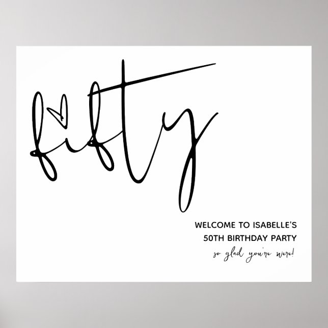 Modern Elegant Fifty 50th Birthday Welcome Sign (Front)