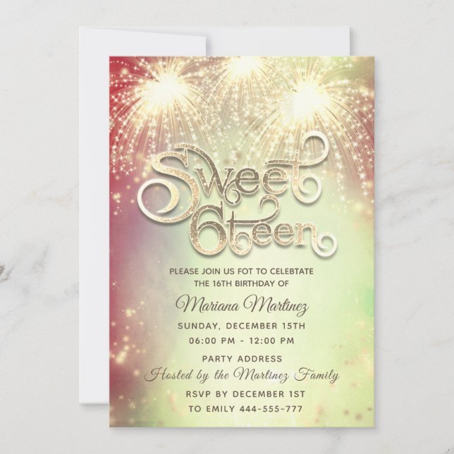 Modern elegant firework gold sparkle  invitation (Front)