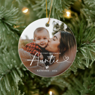 Modern Elegant First Christmas As Auntie Photo Ceramic Ornament