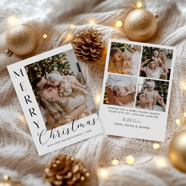Modern Elegant Five Photo Collage Christmas Holiday Card (Creator Uploaded)