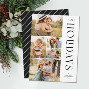 Modern Elegant Five Photo Collage Happy Holidays Holiday Card