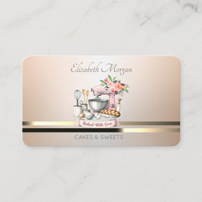 Modern Elegant Floral Bakery Mixer Luminouse  Business Card (Front)