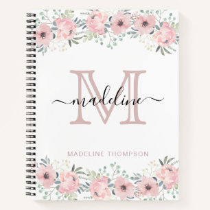 Modern Elegant Floral Blush Pink Monogram Notebook