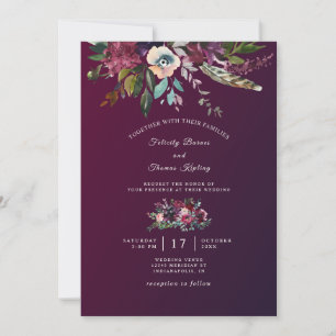 Modern Elegant Floral Burgundy Washed Wedding Invitation