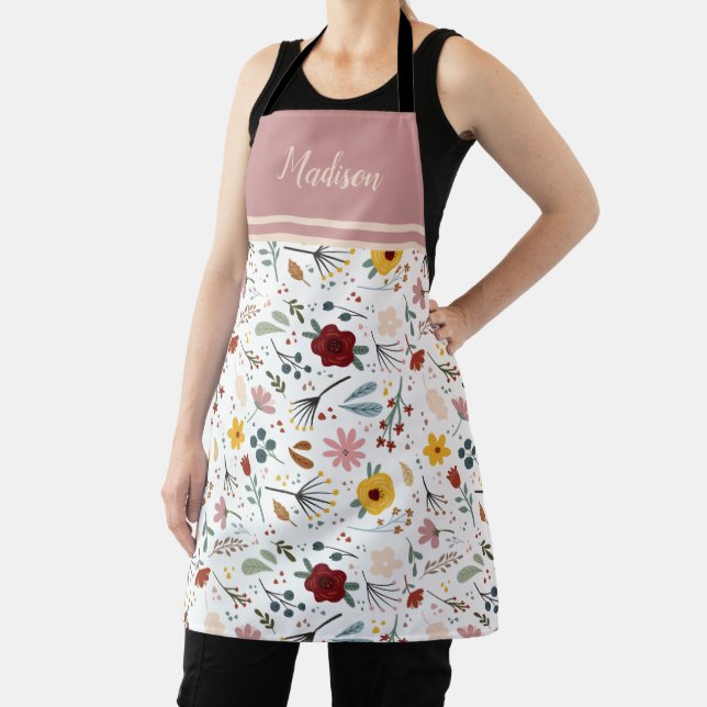 Modern Elegant Floral Calligraphy Personalised Apron (Insitu)