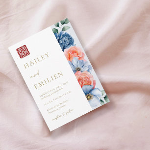 Modern Elegant Floral Chinese Wedding Invitation