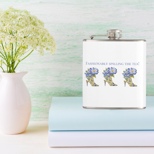 Modern Elegant Floral Chinoiserie High-Heel Bridal Hip Flask (Creator Uploaded)