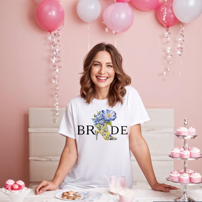 Modern Elegant Floral Chinoiserie High-Heel Bride T-Shirt (Creator Uploaded)