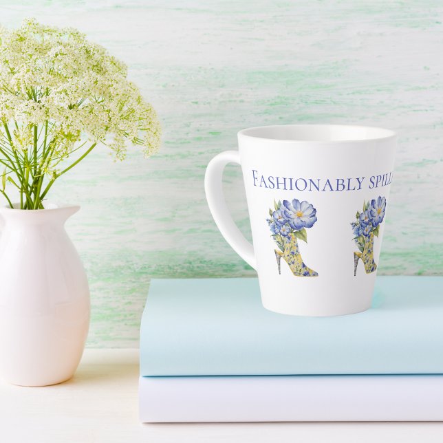 Modern Elegant Floral Chinoiserie High-Heel Shoe  Latte Mug (Creator Uploaded)