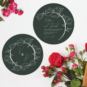 Modern Elegant Floral Circle Branch Wedding Invitation