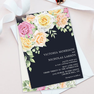 Modern Elegant Floral Dark Wedding Invitation