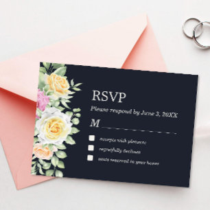 Modern Elegant Floral Dark Wedding RSVP Card