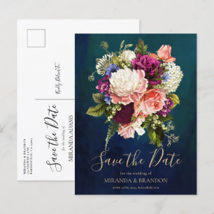 Modern Elegant Floral Emerald Green Gold Wedding Announcement Postcard