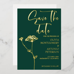 Modern Elegant Floral Emerald Green Save the date