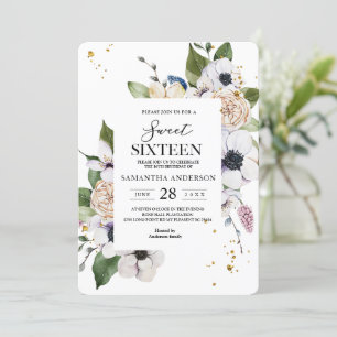 Modern Elegant Floral Frame & Gold Drops Invitation