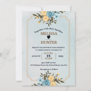 Modern Elegant Floral Frame Watercolor Wedding Invitation
