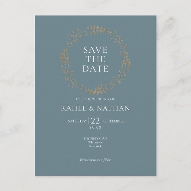 Modern Elegant Floral Garland Save the Date Postcard (Front)