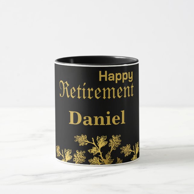 Modern Elegant Floral Gold Black Retirement Party  Mug (Center)