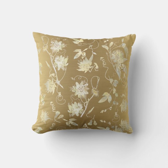 Modern Elegant Floral Gold Cushion (Front)