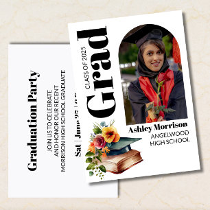 Modern elegant floral graduation  photo  invitation