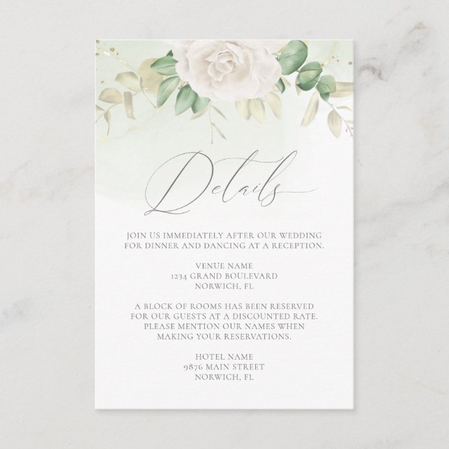 Modern Elegant Floral Greenery Wedding Details Enclosure Card (Front)