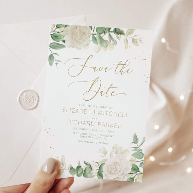 Modern Elegant Floral Greenery Wedding Save The Date (Creator Uploaded)