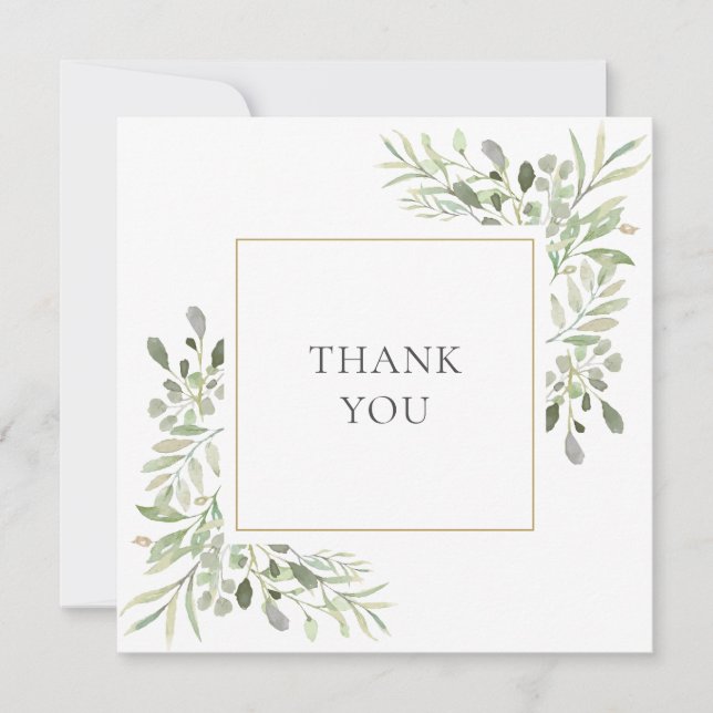 Modern Elegant Floral Greenery Wedding Thank You (Front)