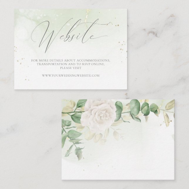 Modern Elegant Floral Greenery Wedding Website Enclosure Card (Front/Back)
