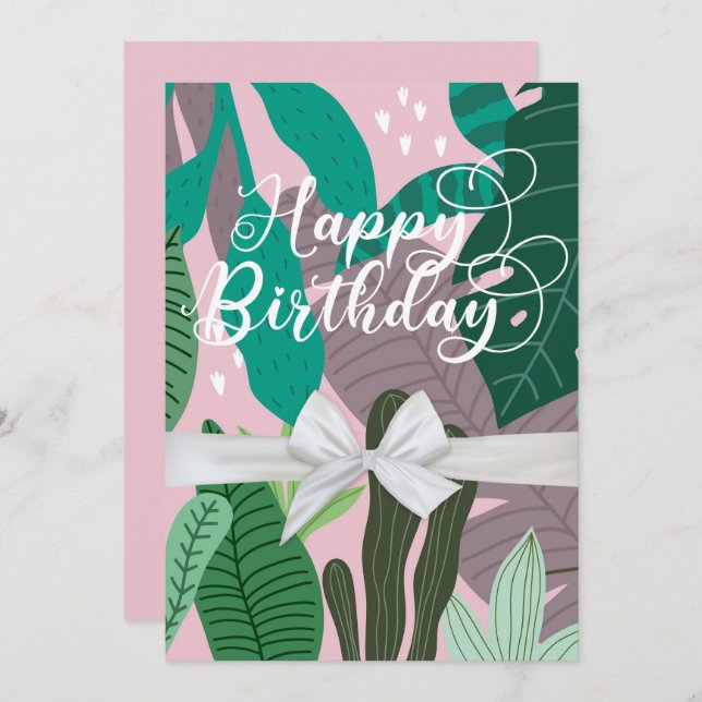 Modern Elegant Floral Happy Birthday Flat Card (Front/Back)