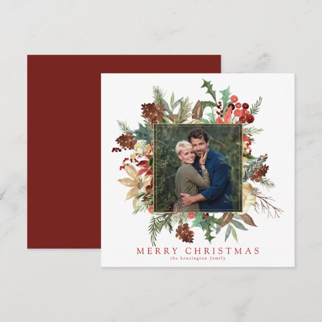 Modern Elegant Floral Holiday Christmas Photo (Front/Back)