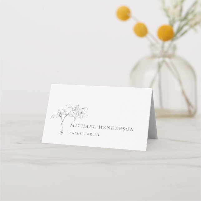 Modern Elegant Floral Line Art Wedding Place Card (Front)