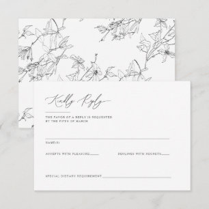 Modern Elegant Floral Line Art Wedding RSVP Card