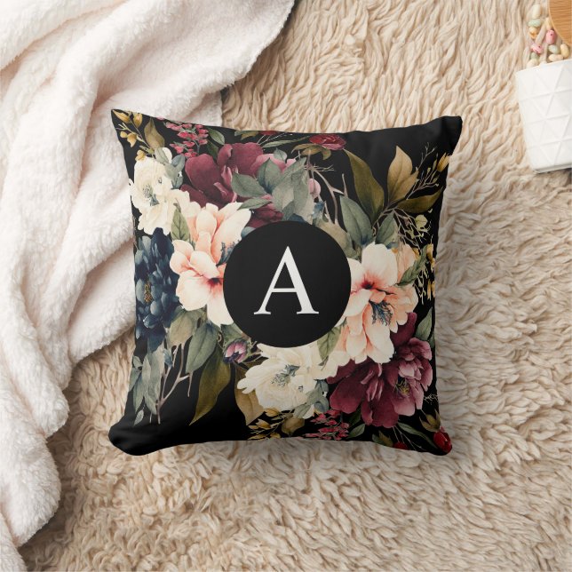 Modern Elegant Floral Monogram Personalised Cushion (Blanket)
