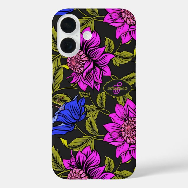 Modern Elegant Floral Pattern Monogram Case-Mate iPhone Case (Back)