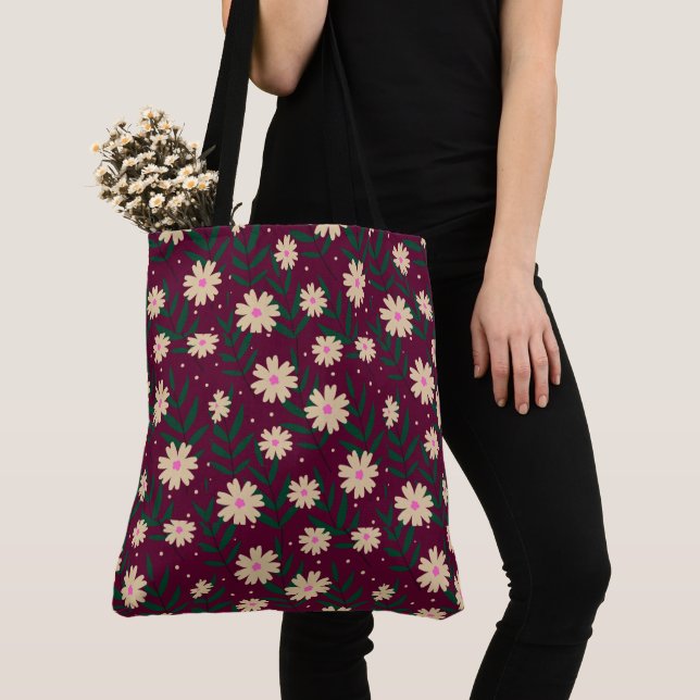 Modern Elegant Floral Pattern Tote Bag (Close Up)