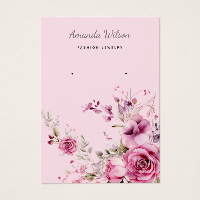 Modern Elegant floral pink watercolor display card (Front)