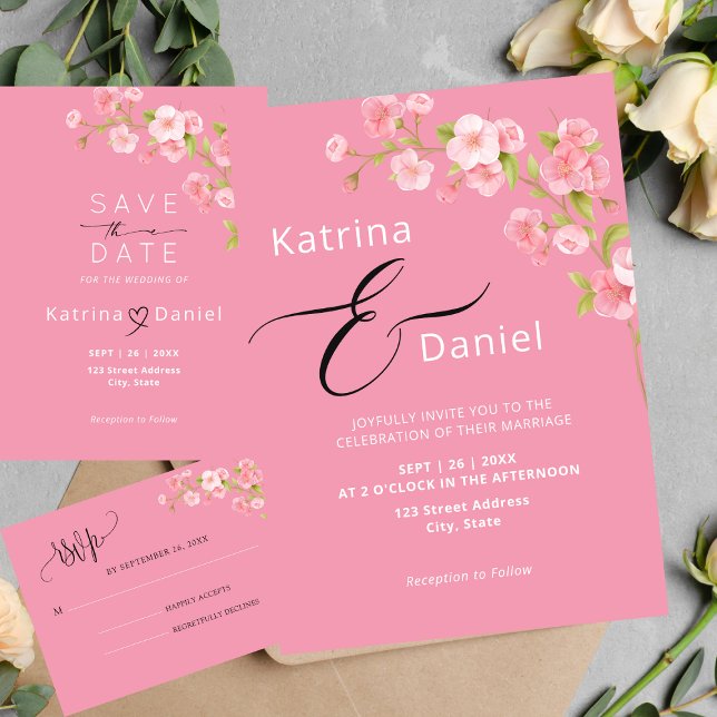 Modern Elegant Floral Pink Wedding Invitation (Creator Uploaded)