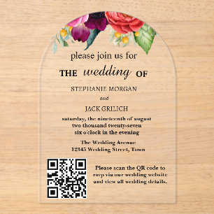 Modern Elegant Floral QR Code Budget Wedding Acrylic Invitations