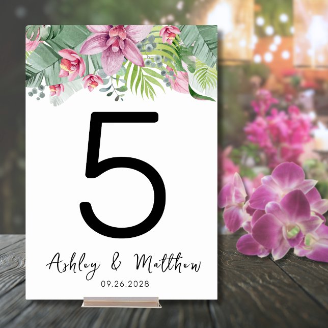 Modern Elegant Floral Tropical Wedding Table Number (Modern Beach Elegant Palm Floral Tropical Wedding Table Number)