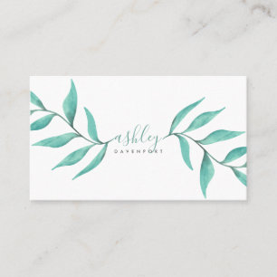Modern elegant floral turquoise watercolor flowers business card