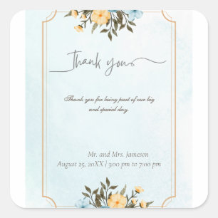 Modern Elegant Floral Watercolor Greenery Wedding Square Sticker