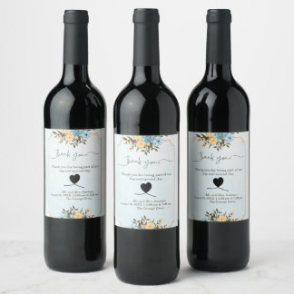 Modern Elegant Floral Watercolor Greenery Wedding Wine Label