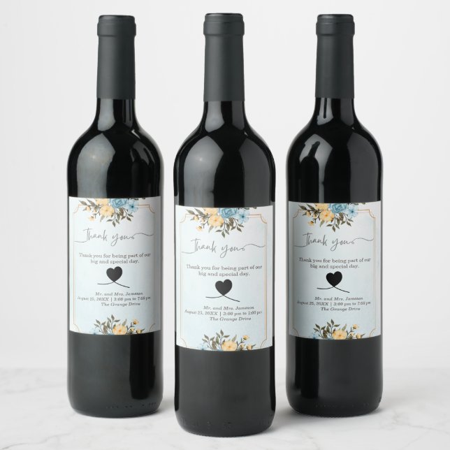 Modern Elegant Floral Watercolor Greenery Wedding Wine Label (Bottles)