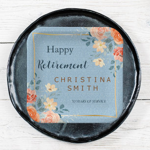 Modern Elegant Floral Watercolor Retirement Party Paper Plate